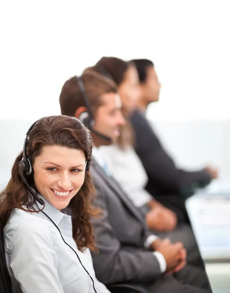 Pretty representative with working in a call center — Stock Photo, Image