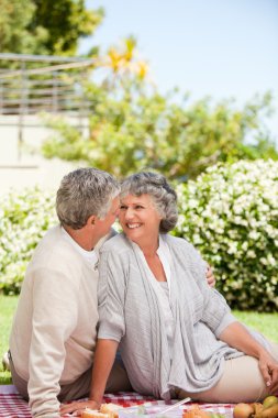 Woman looking at her husband in the garden clipart