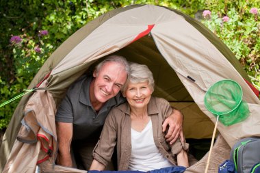 Couple camping in the garden clipart