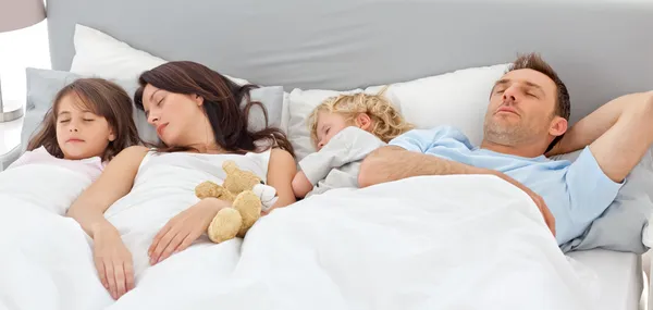 Söta familjen sover tillsammans — Stockfoto