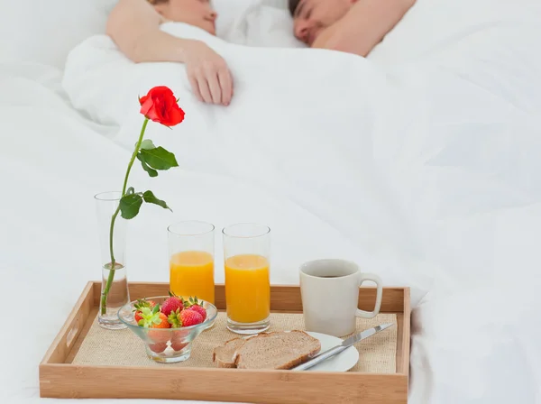 Lovers sleeping after having breakfast — Stock Photo, Image