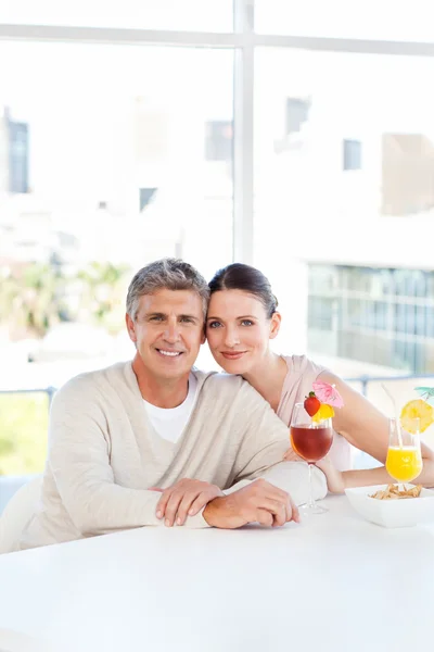 Happy couple drinking a glass — Stock Photo, Image