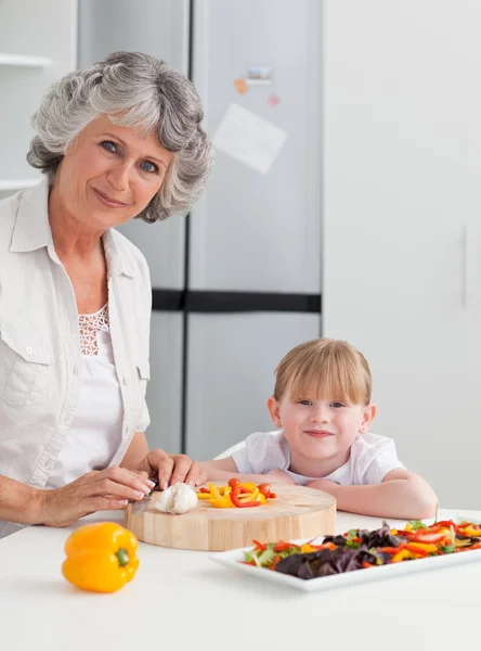 Lovely girl and her grandmother looking at the camera — Stock Photo, Image