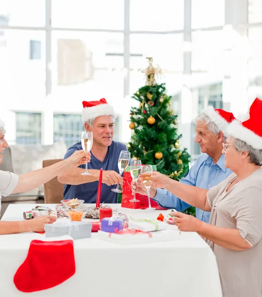 Seniors on Christmas day at home — Stock Photo, Image