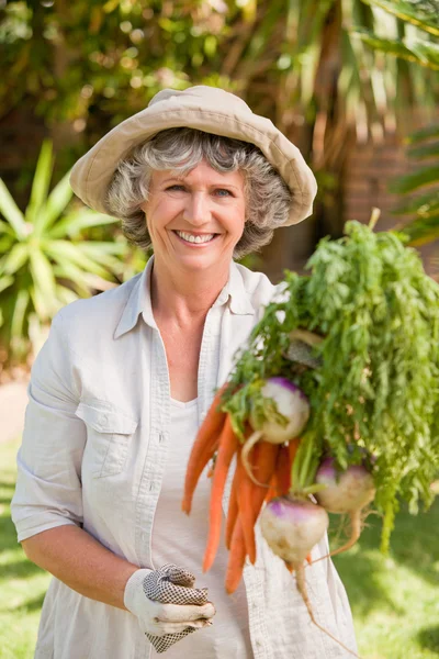 Seniorin mit Gemüse — Stockfoto
