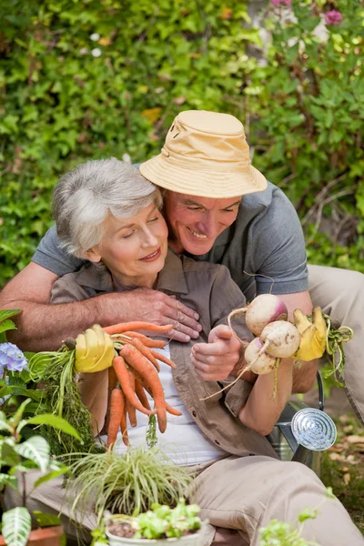 Hombre abrazando a su mujer en el jardín —  Fotos de Stock