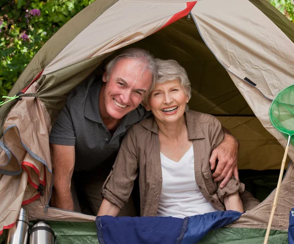 幸福的夫妻在花园里露营 — 图库照片