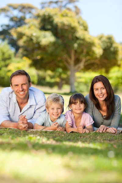 Family lying down in the park — Stock Photo, Image