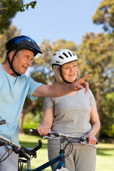 Älteres Ehepaar mit ihren Fahrrädern — Stockfoto