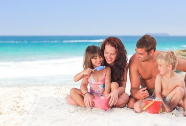 Portrait of a family at the beach clipart