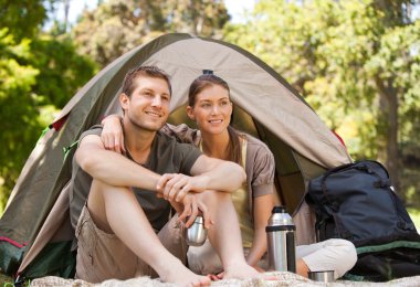 Couple camping in the park clipart