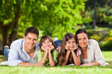 Family lying down in the park clipart