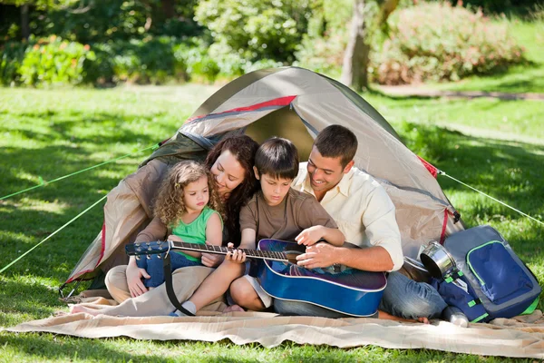 Joyful family camping — Stock Photo, Image