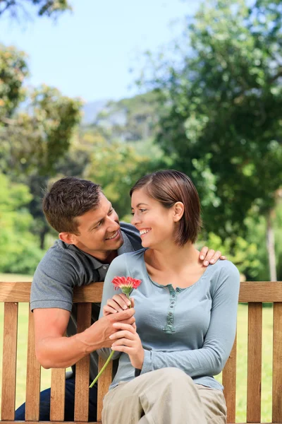 Άνδρα και τη γυναίκα του με ένα λουλούδι — Φωτογραφία Αρχείου