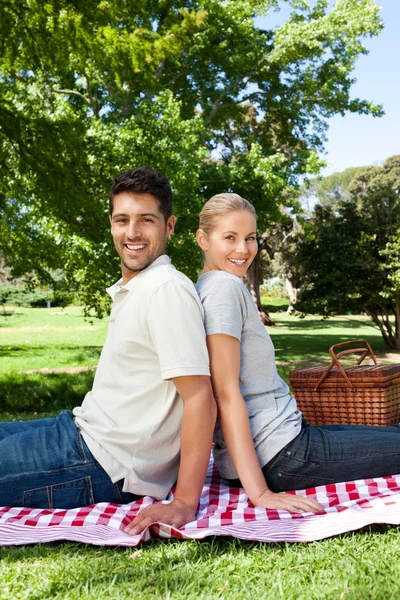 Liebhaber picknicken im Park — Stockfoto
