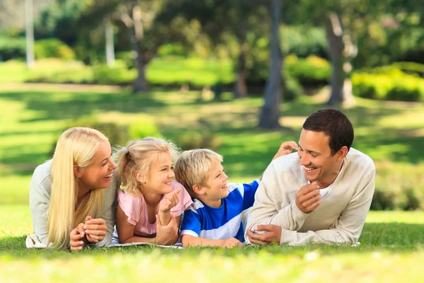 家族は公園に横たわる — ストック写真