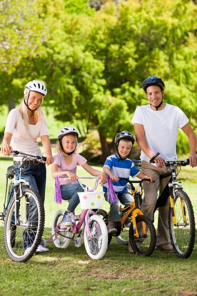 Rodina v parku s jejich kola — Stock fotografie