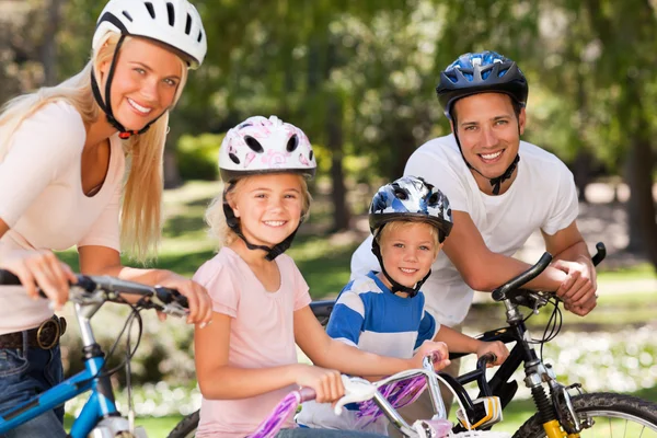 그들의 자전거와 함께 공원에서 가족 — 스톡 사진