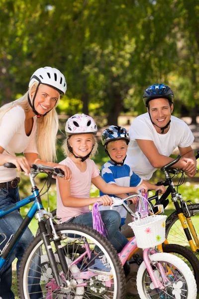 Сім'я в парку з велосипедами — стокове фото