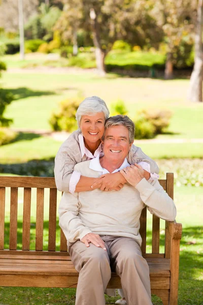 Bejaarde echtpaar in het park — Stockfoto