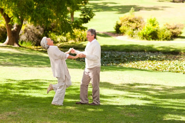 Idős pár táncol a parkban — Stock Fotó