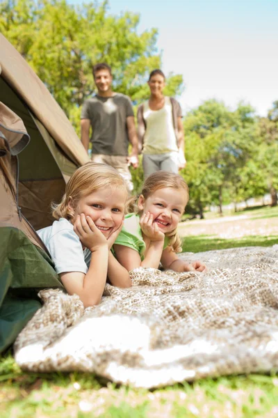 Mutlu aile parkında kamp — Stok fotoğraf