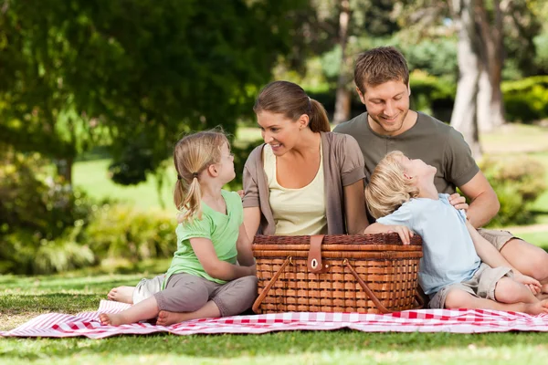 うれしそうな家族は公園でピクニック — ストック写真