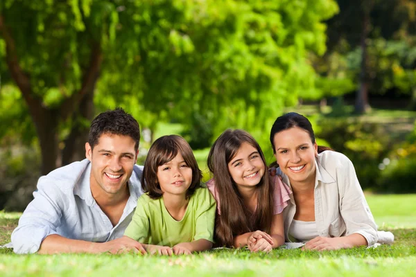 Family lying down in the park — Stock Photo, Image