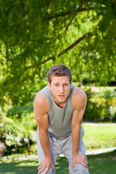 Sporty handsome man in the park — Stock Photo, Image
