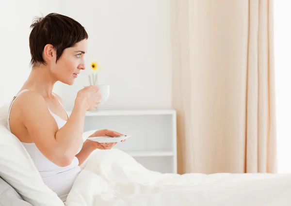 Roztomilá žena pití čaje — Stock fotografie