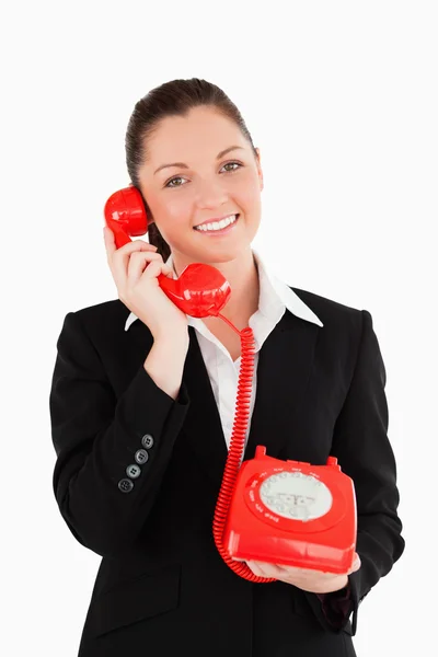 Cute woman in suit on the phone — Stock Photo, Image