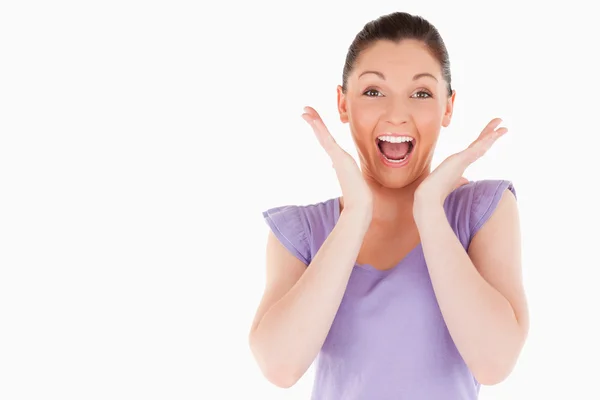 Enthusiastic woman posing while standing — Stock Photo, Image
