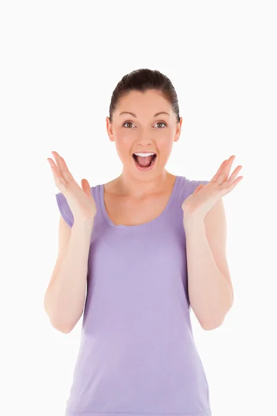 Enthusiastic female posing while standing — Stock Photo, Image
