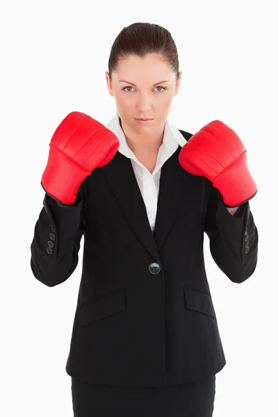 Charming woman wearing some boxing gloves — Stock Photo, Image
