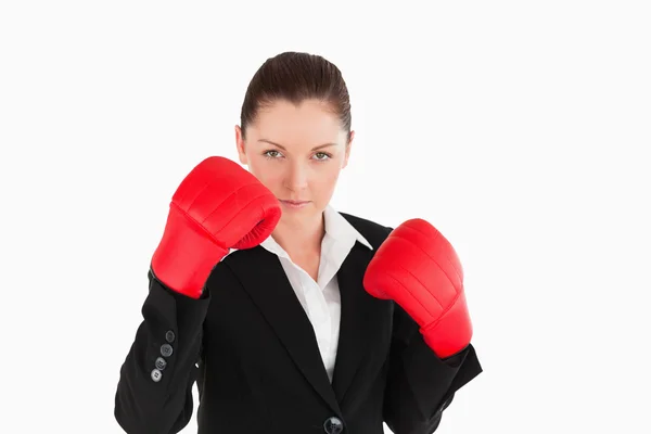 Beautiful woman wearing some boxing gloves — Stock Photo, Image