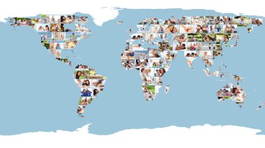 Illustrated world map made of pictures clipart