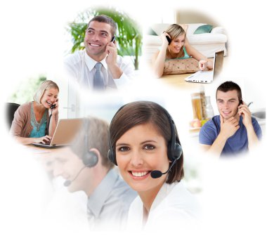 Customer service agents in a call center clipart