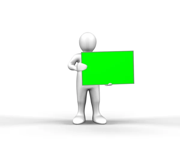 3d man holding a blank panel — Stock Photo, Image