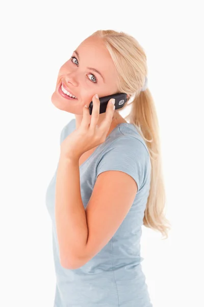 Mujer linda en un teléfono — Foto de Stock