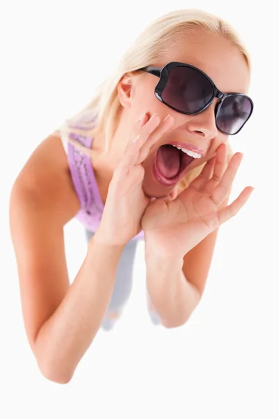 Cheerful lady with sunglasses — Stock Photo, Image