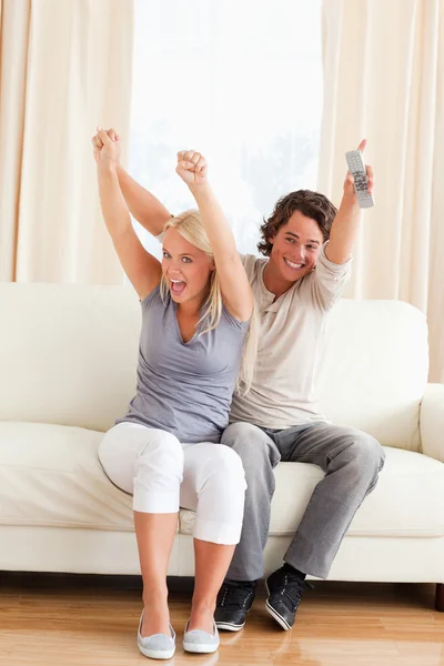 Portrait of a young couple cheering up — Stock Photo, Image