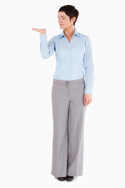 Businesswoman with the hand opened — Stock Photo, Image