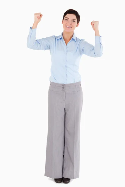 Businesswoman with the fists up — Stock Photo, Image