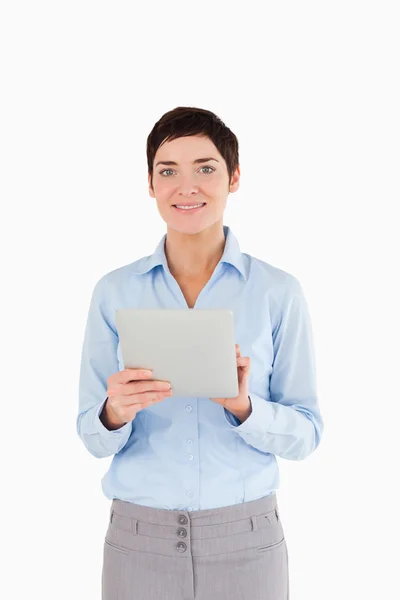 Portrait of a businesswoman holding a document — Stock Photo, Image