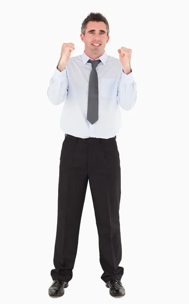 Cheerful businessman with the fists up — Stock Photo, Image