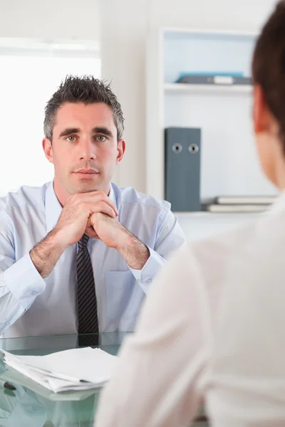 Portrait of a serious manager interviewing an applicant — Stock Photo, Image