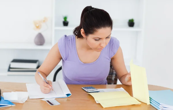 Young woman accounting in living-room — Stock Photo, Image