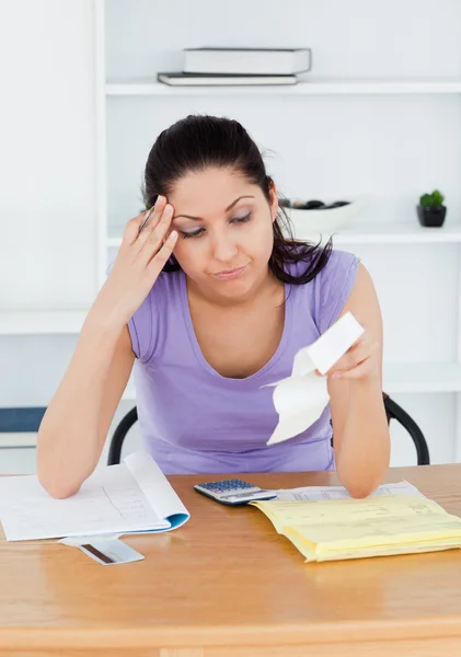 Frustrated young female accounting — Stock Photo, Image