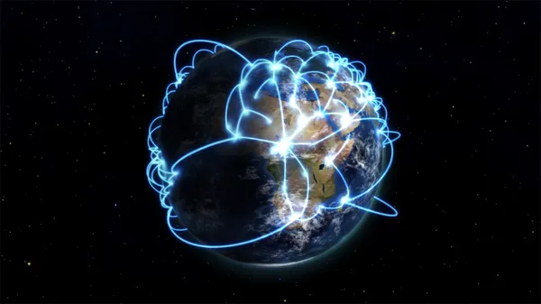 Illustration of worldwide connections with an Earth image courtesy of Nasa.org — Stock Photo, Image