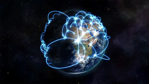 Illustration av världsomspännande anslutningar i utrymme med en jorden bild artighet av nasa.org — Stockfoto